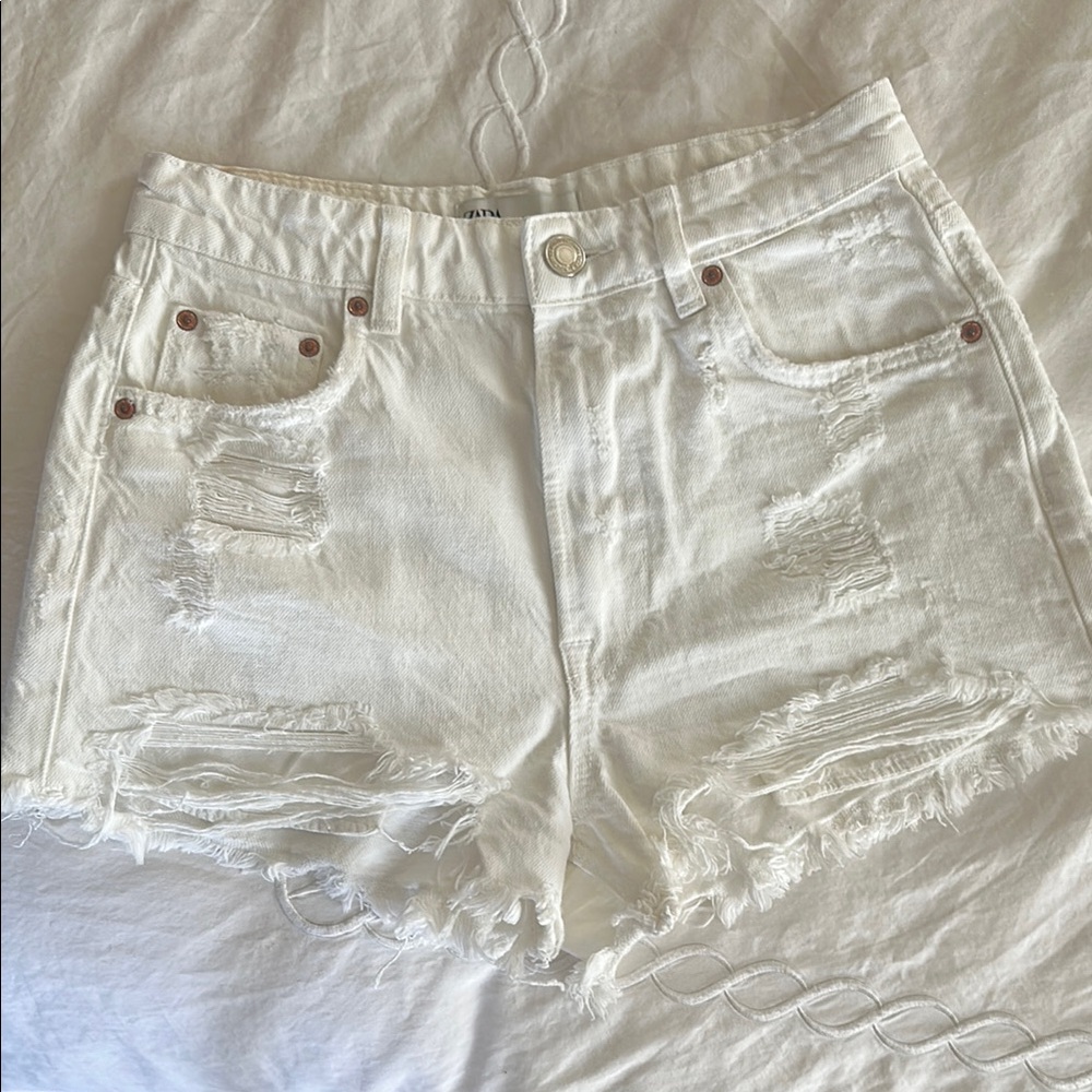 White Distressed Denim Shorts